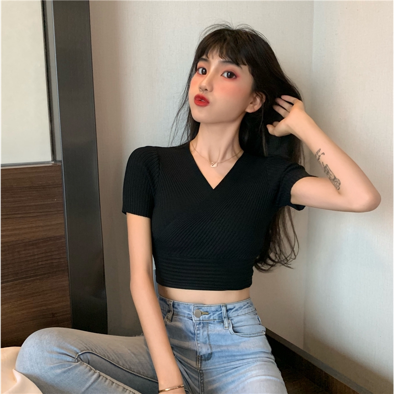 IELGY   Áo Thun Tay Ngắn Vạt Chéo Thời Trang Dành Cho Nữ