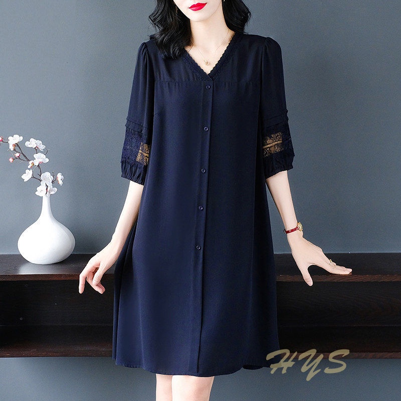 Đầm Chiffon Tay Dài Màu Đen Thời Trang Xuân Thu 200 Jin Fat Mm