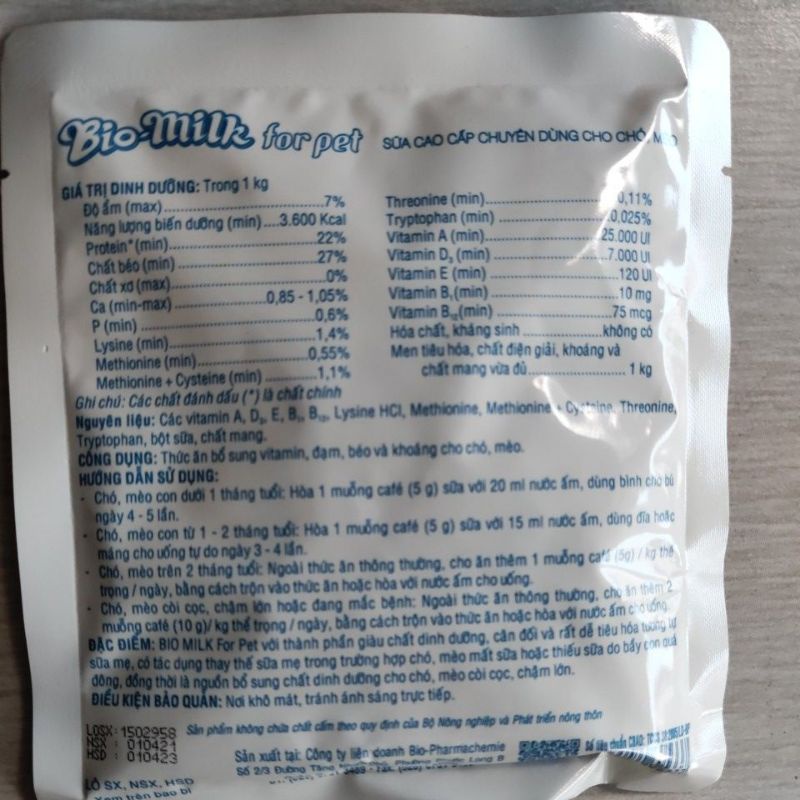 Sữa bột Bio-milk dành cho Chó mèo gói 100g