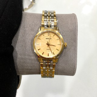 Đồng hồ Halei nữ tròn vàng dây demi kim loại chống nước