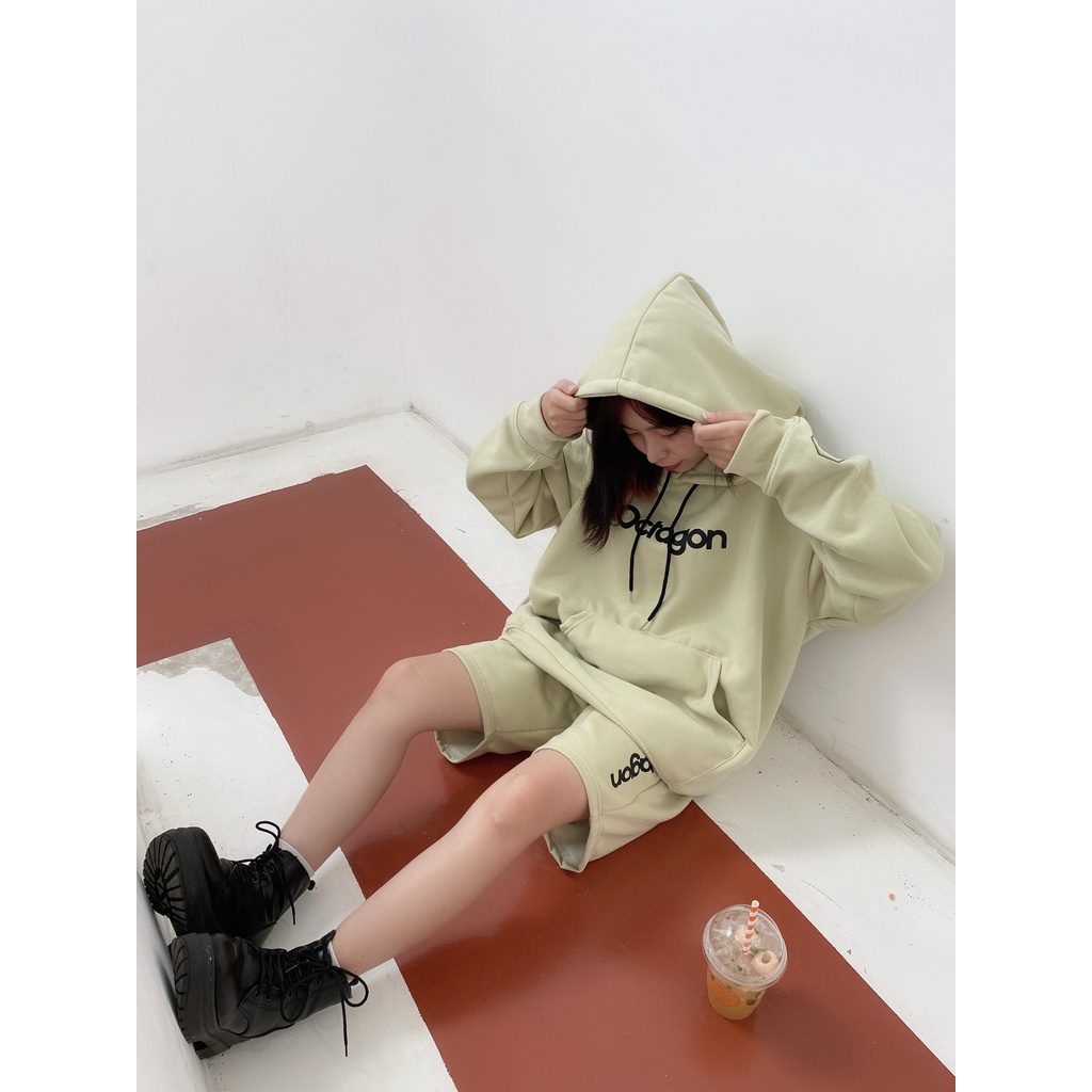 Áo Hoodie Nỉ Bông OCTAGON ESSENTIAL Màu Xanh Đậu Form Rộng