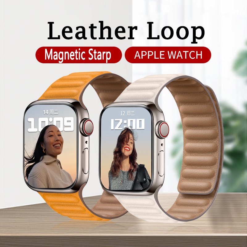 Dây da khóa nam châm cho đồng hồ Smart iWatch series 3 5 4 SE 6 7 44mm 40mm 41mm 45mm
