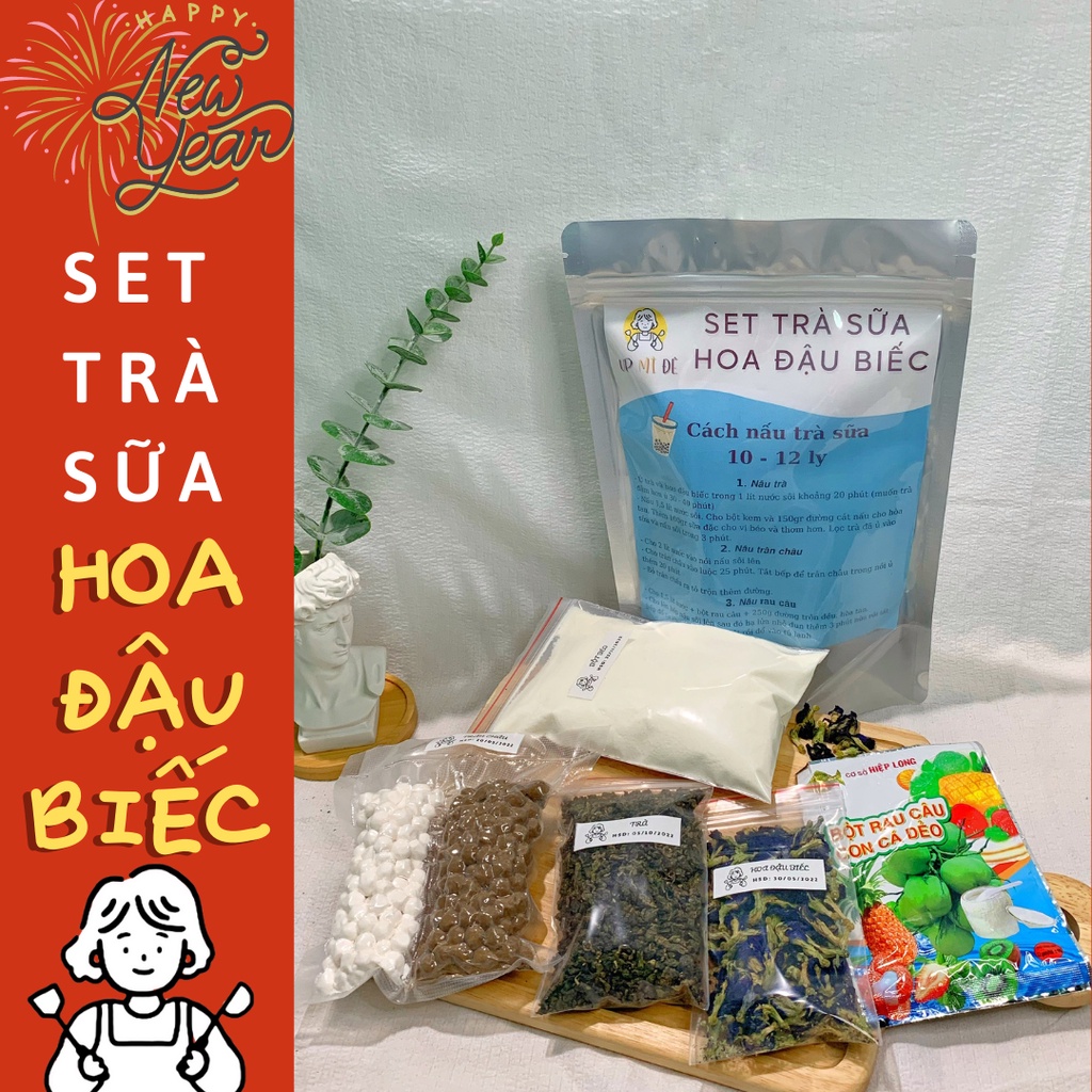 Set Nguyên Liệu Trà Sữa Hoa Đậu Biếc Nấu 10 - 12 Ly Full Topping - UP MÌ ĐÊ | BigBuy360 - bigbuy360.vn