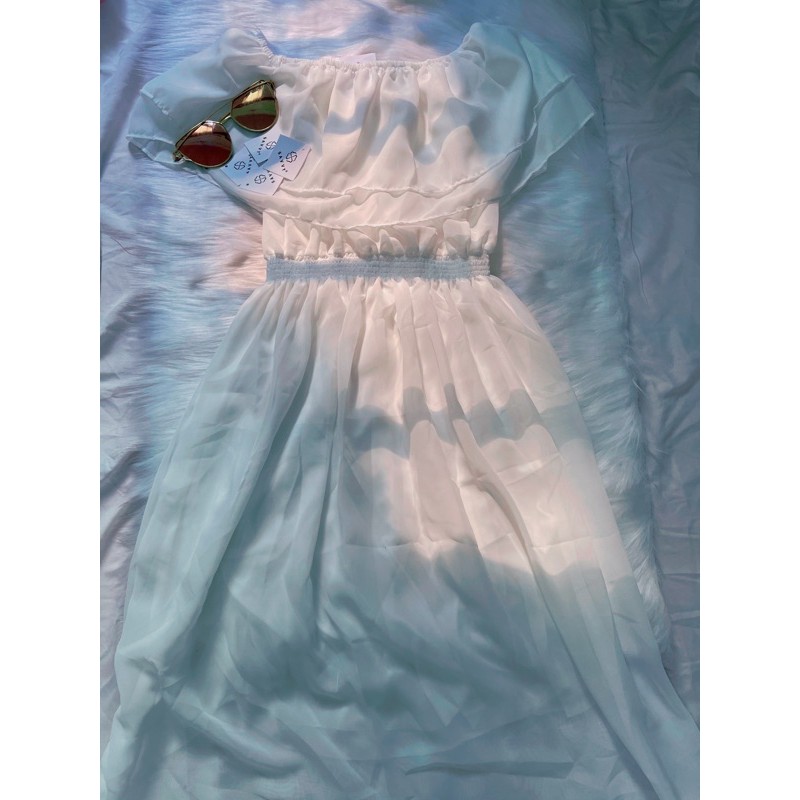 Đầm Maxi Bèo 2 Tầng Trắng Trễ Vai Kết Hợp Đi Tiệc, Đi Biển, Chụp Hình Cưới Cực Yêu (Kèm Ảnh Thật) | BigBuy360 - bigbuy360.vn