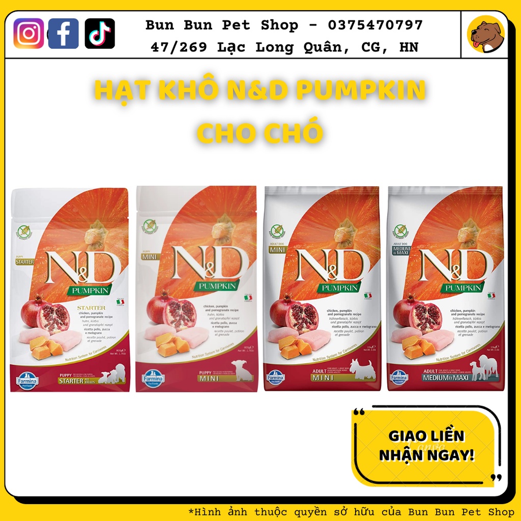2.5kg hạt khô cho chó N&amp;D Grain Free Pumpkin Dog Chicken &amp; Pomegranate Adult/Puppy Mini,Adult Medium&amp;Maxi,Dog Boar&amp;Apple
