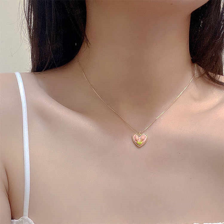 Khuyên tai/Vòng cổ MANYUE hình hoa tulip hồng đính hạt ngọc trai sang trọng thời trang
