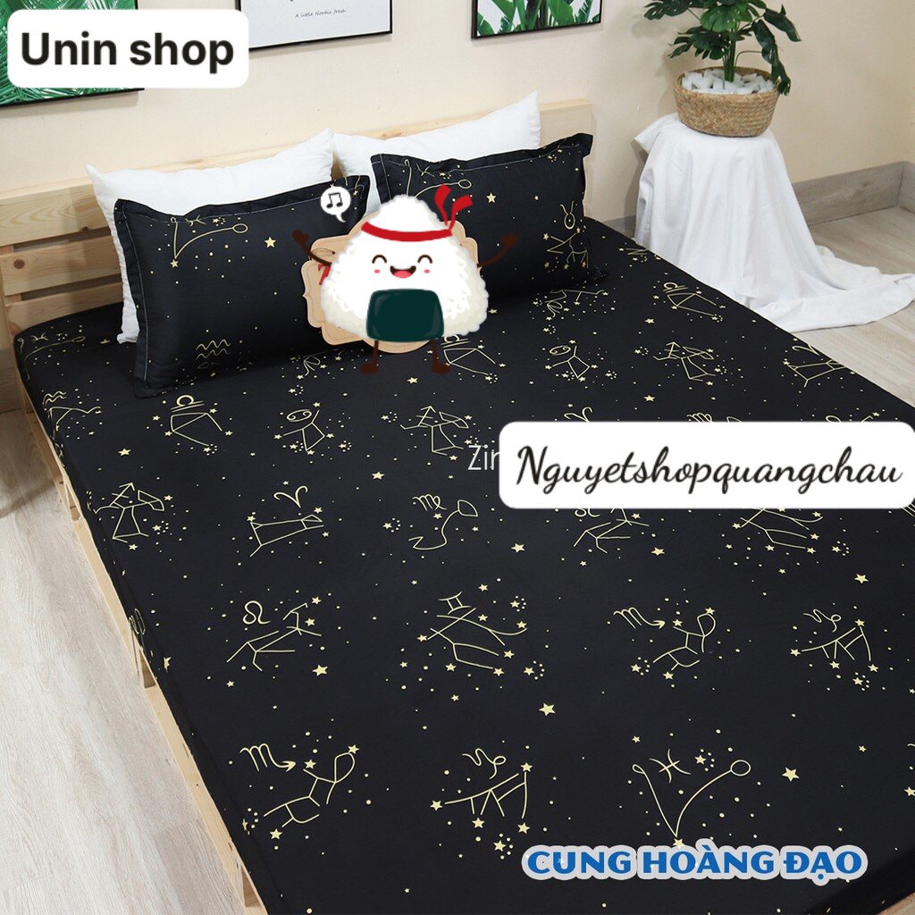 Bộ 3 món ga kèm 2 áo gối m6/m8/2m2, drap bo chun bọc nệm mẫu Cung hoàng đạo poly cotton