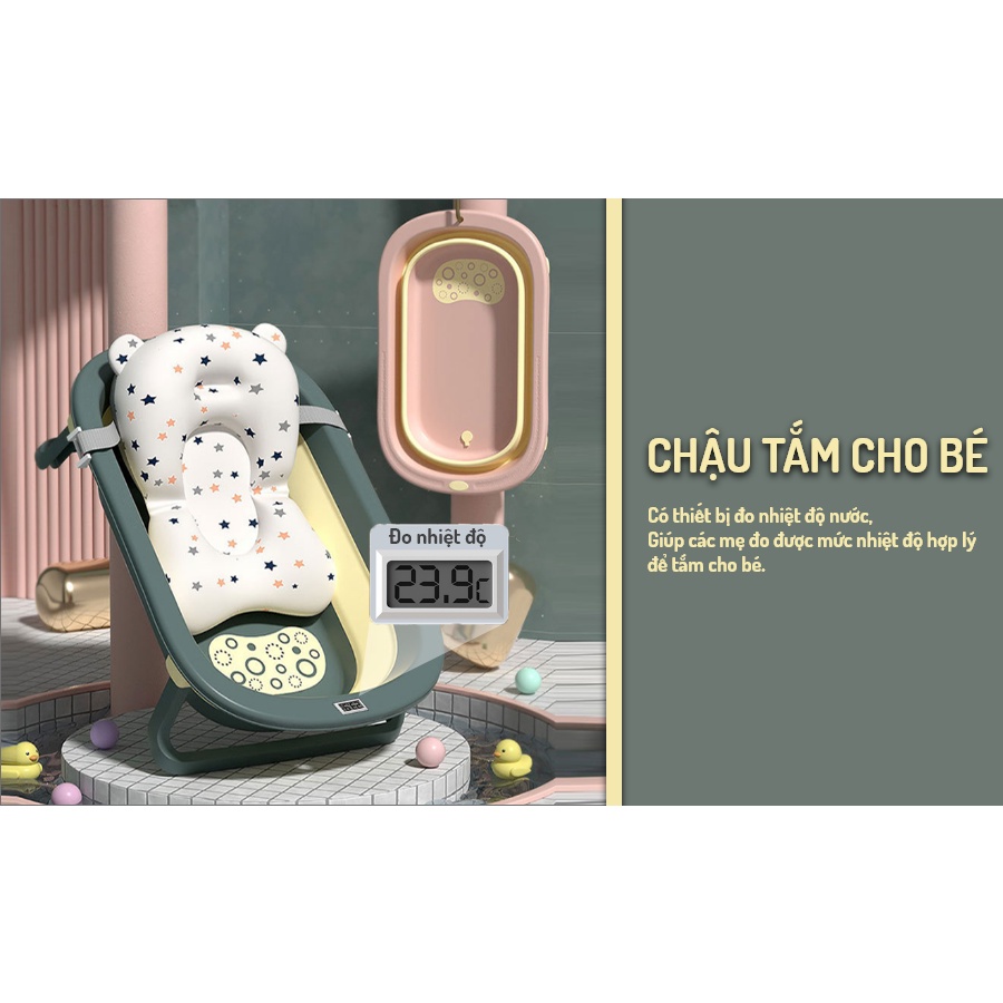 Chậu/Bồn/Thau Tắm Gập Gọn Cutiebaby Size To, Sẵn Nhiệt Kế Cho Bé Trai, Gái, Trẻ Sơ Sinh Từ 0 Tháng Tuổi