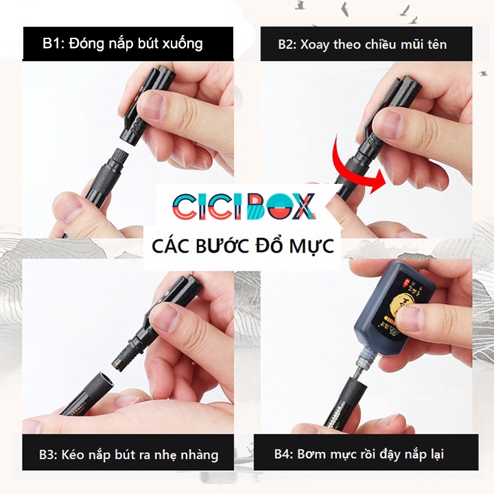Bút Brush Pen Viết Calligraphy Lettering Thư Pháp Có Thể Bơm Mực, Bút Lông Viết Thư Pháp CICIBOX