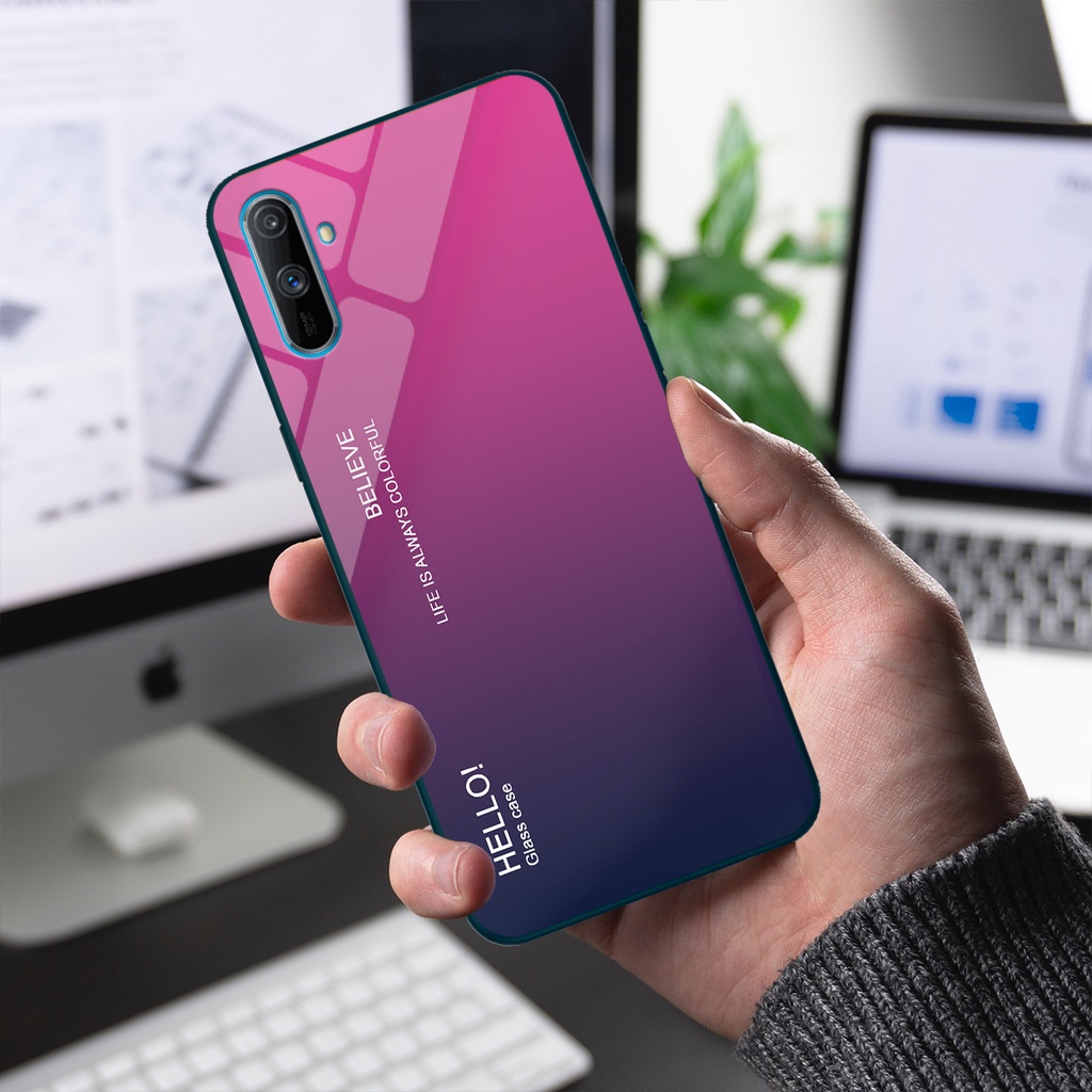 Ốp điện thoại Realme C3 - Gradient edition, chất liệu kính cường lực