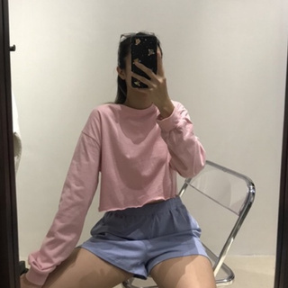 Áo croptop tay dài trơn basic đen hồng Kyubi LND