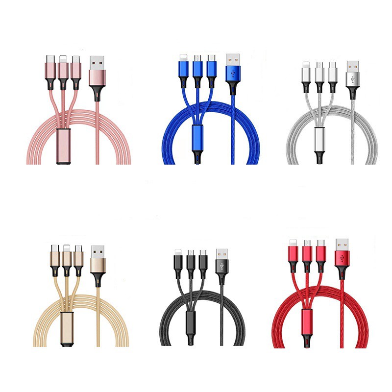 Cáp sạc dây dù 3 đầu, dài 1m2, hỗ trợ 3A (S190/S11)