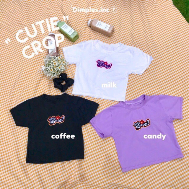 Áo croptop thun lụa thêu chữ cute dễ thương mát mẻ mùa hè