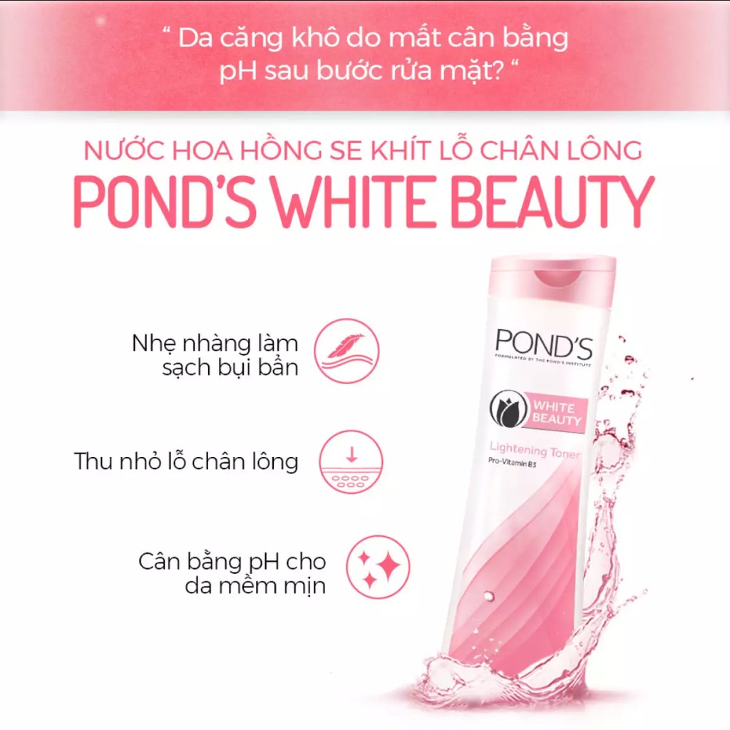 Bộ 4 sản phẩm dưỡng trắng da Pond's White Beauty (Sữa rửa mặt + Nước hoa hồng + Kem ngày + Kem đêm)