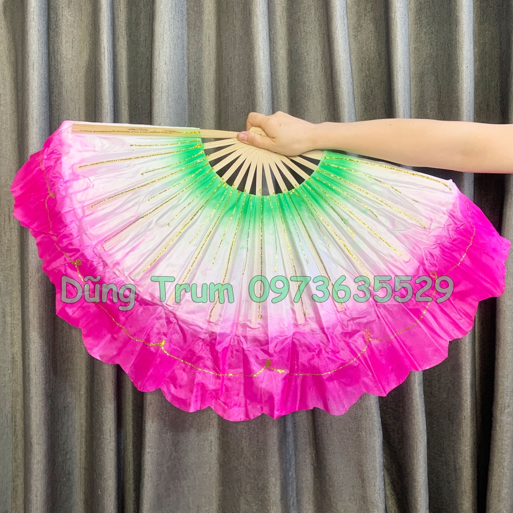 Quạt múa 3 màu nan tre phun kim tuyến cực đẹp