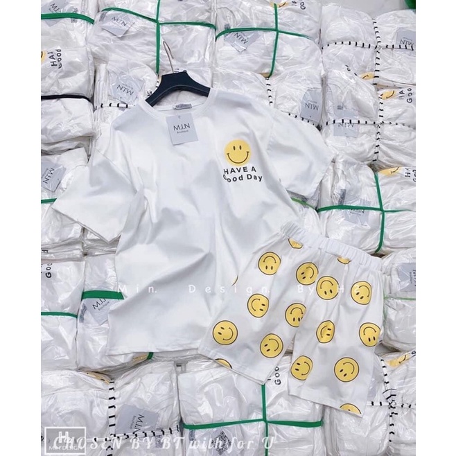 Bộ Áo Thun Quần Short Ống Rộng Mặt Cười🦋 Set Áo Tay Lỡ Vintage Kèm Quần Đùi In Hình ICon Hot Hit🦋 [XẢ KHO]