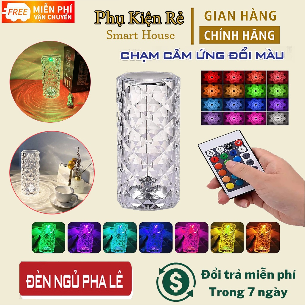 Đèn ngủ pha lê cảm ứng hoa hồng để bàn rgb điều khiển từ xa 16 màu, cảm biến lãng mạn chiếu hình đèn hoa hồng
