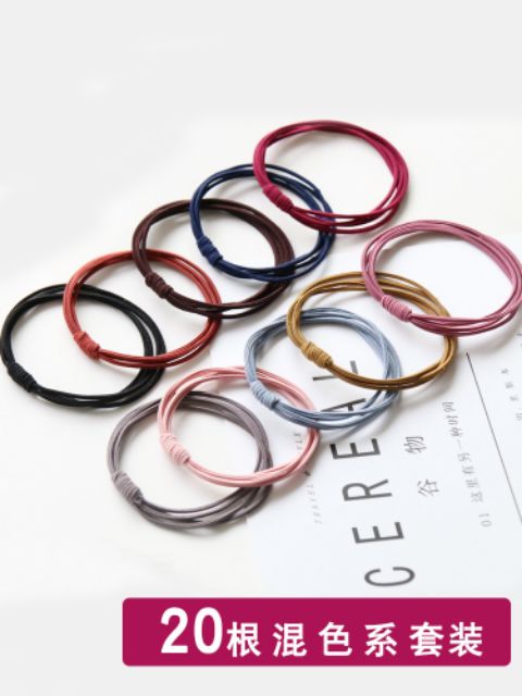 Hộp 20 cái cột tóc đủ màu trơn