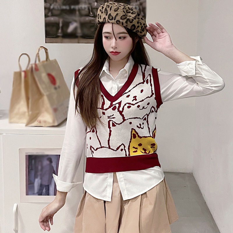 Áo len không tay cổ chữ V thời trang dành cho nữ