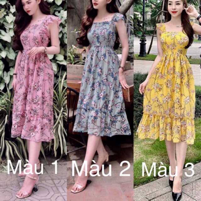 VÁY VOAN LỤA HOA ĐUÔI CÁ DÁNG MAXY ( ảnh tự chụp- có video quay)