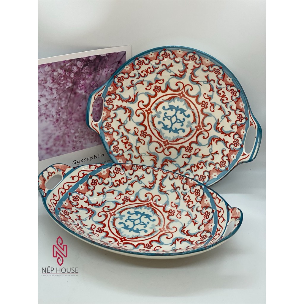 Set 2 Đĩa Sứ Tròn Và Bầu Dục Phong Cách Bohemian Đủ 6 Mẫu Siêu Đẹp