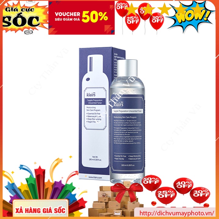 Toner Klairs Supple Preparation Unscented Dung Tích 180ml  Dưỡng Trắng, Cung Cấp Ẩm,Làm Mềm Da Cân Bằng PH  kholinhkien