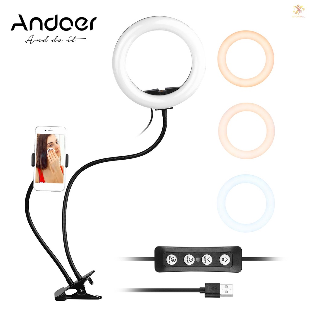 Vòng Đèn Led Andoer 8 Inch Hai Trong Một Với Giá Đỡ Kim Loại Hỗ Trợ Điều Khiển Điện Thoại Và Đèn Usb Cho Android