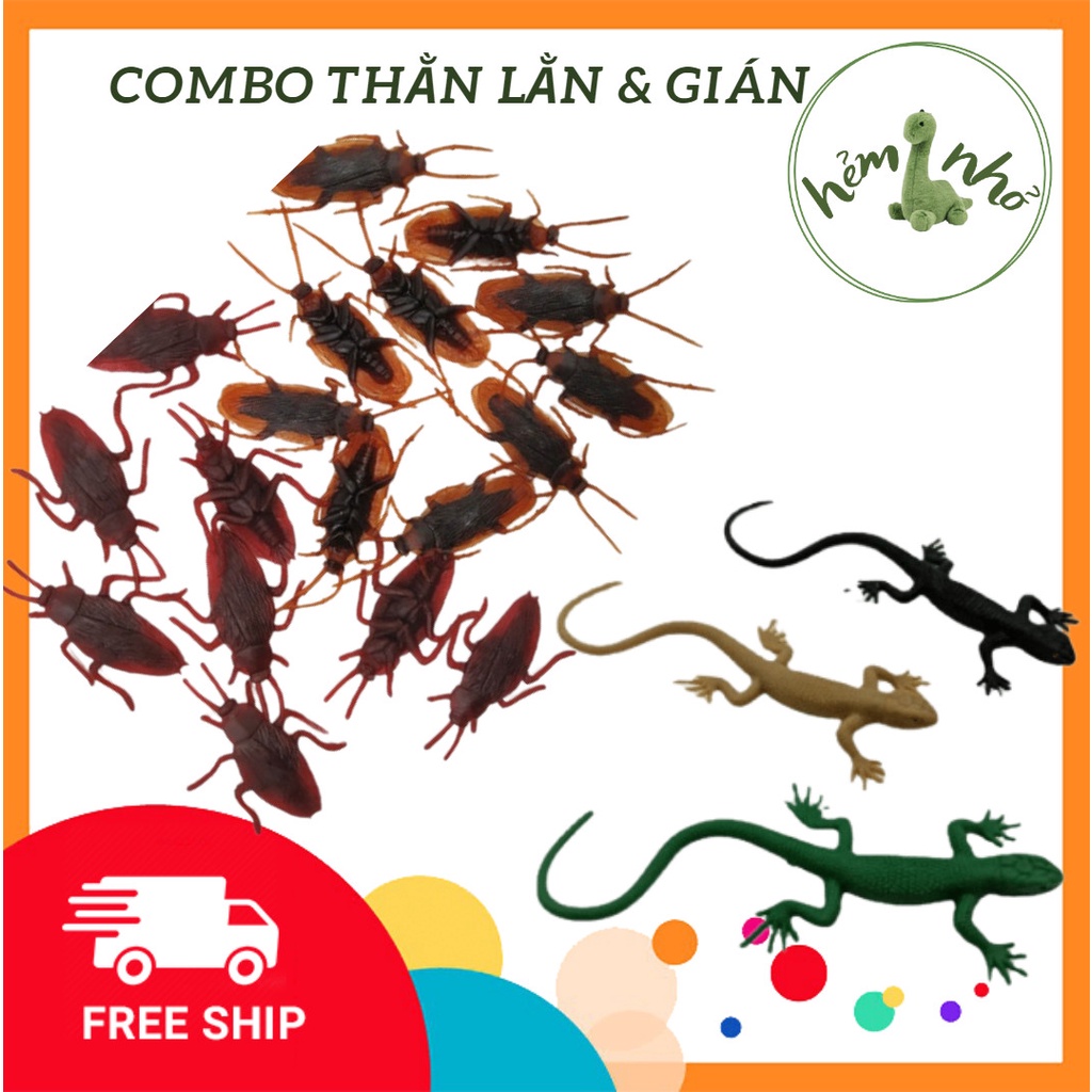 Combo thằn lằn giả và gián nhỏ - đồ chơi cho mèo, đồ troll, đồ câu cá, chơi khăm, trang trí, tỉ lệ như thật