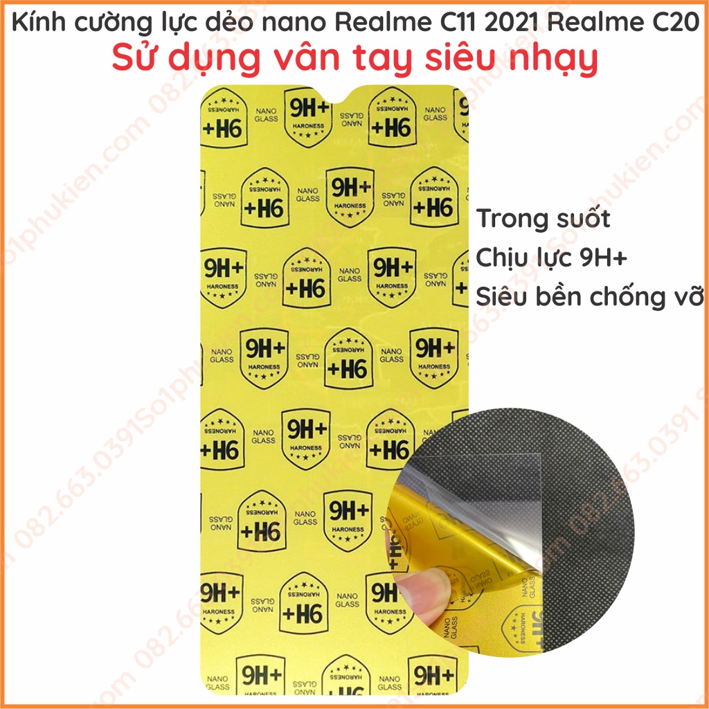 Dán cường lực Realme C20/ Realme C11 2021/ C21 / C21Y/ C25Y dẻo nano trong, nhám chống vân tay, bảo vệ mắt