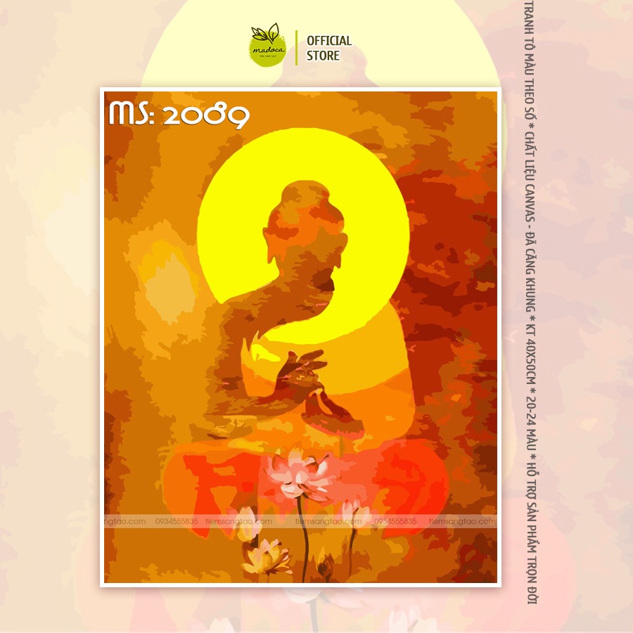 Tranh số hóa tự tô Madoca có khung 40x50cm hoa sen dâng đức phật T2089