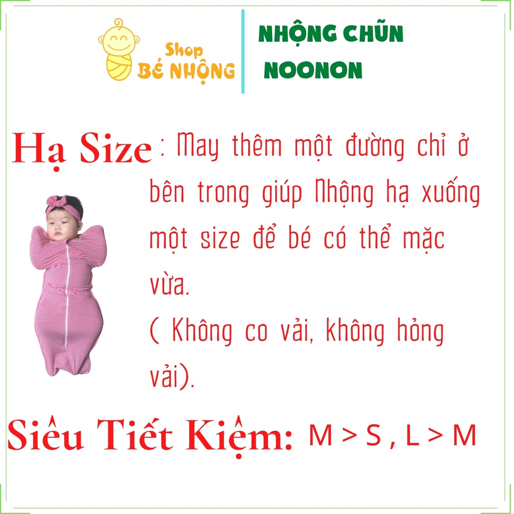 Nhộng chũn cho bé sơ sinh, Nhộng Noonon Có Khoá Mở Tay -NCD03 Tặng rơ lưỡi