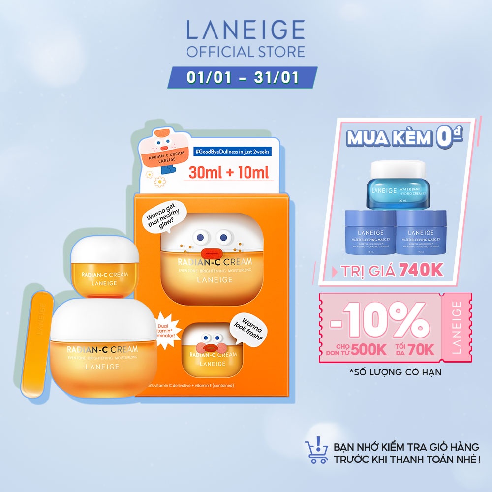 Bộ Kem dưỡng trắng da làm mờ đốm nâu Laneige Radian-C Cream Collabo Set 30ML+10ml