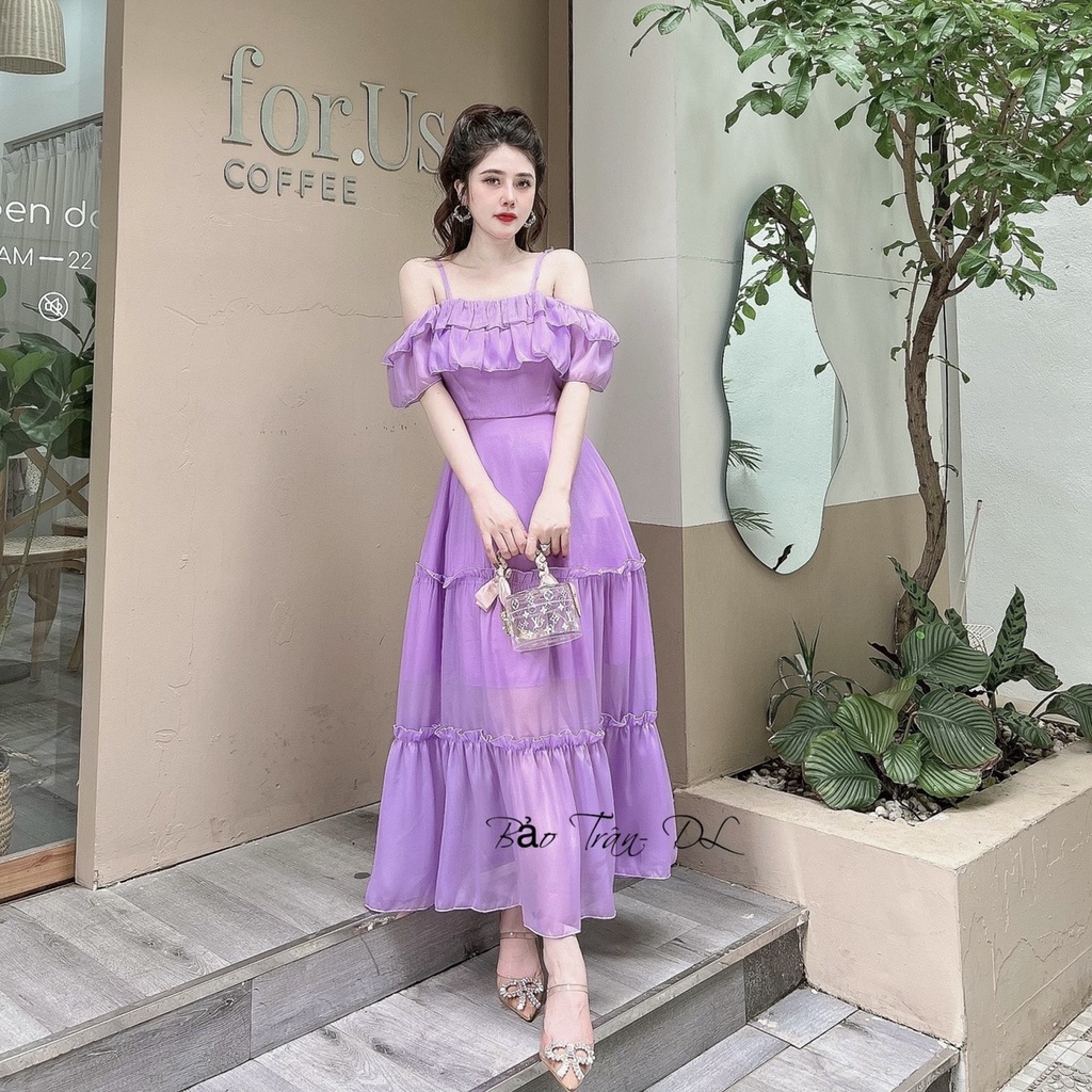 Váy đầm maxi,váy voan tơ ,hàng thiết kế dáng xoè trễ vai đi biển