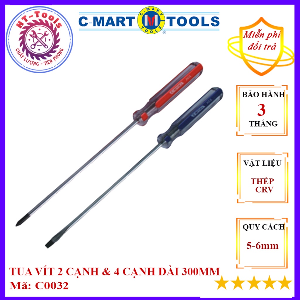Tua vít dài 300mm- 5x300mm,6x300mm-tô vít 4 cạnh và 2 cạnh bằng thép CR-V có từ tính