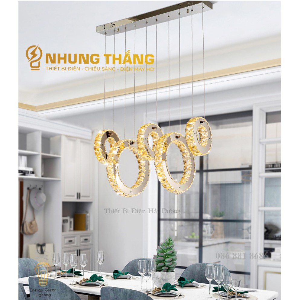 Đèn Thả Trần 5 Vòng Pha Lê CD-107 - Kiểu Dáng Hiện Đại - Đế Đèn Tích Hợp Đèn LED - 3 Chế Độ Ánh Sáng - Mỗi Vòng Dày 5cm