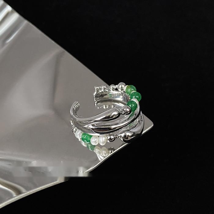 Nhẫn Hở Đính Ngọc Trai Màu Xanh Lá Cây Phong Cách Harajuku Thời Trang Dễ Phối Đồ Cho Nữ