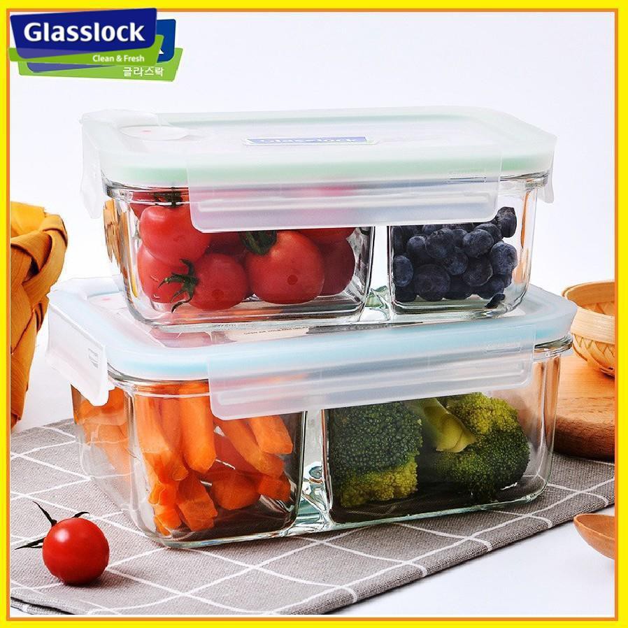 Bộ 2 hộp cơm thủy tinh chia ngăn 670ml kèm túi giữ nhiệt