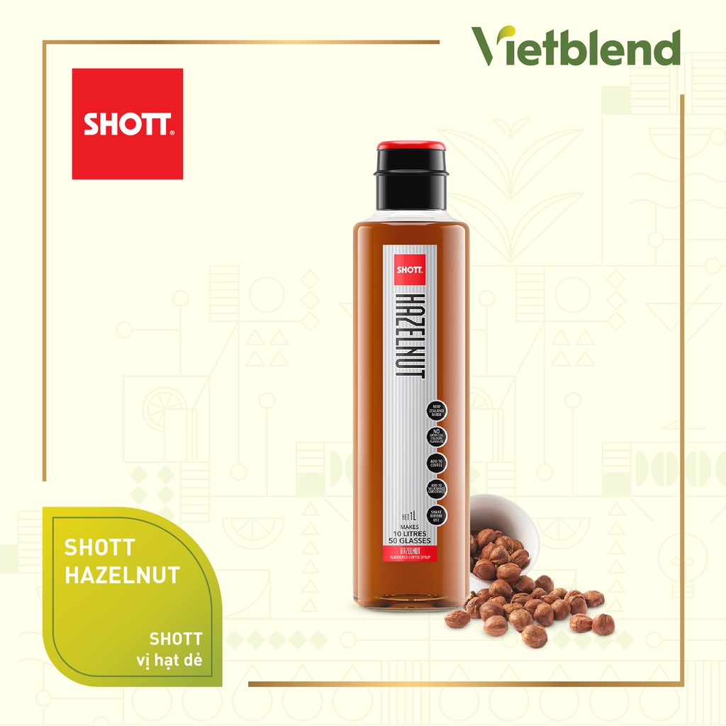 Syrup Hạt Dẻ Hazelnut SHOTT - Si rô cao cấp từ New Zealand - Chai 1L