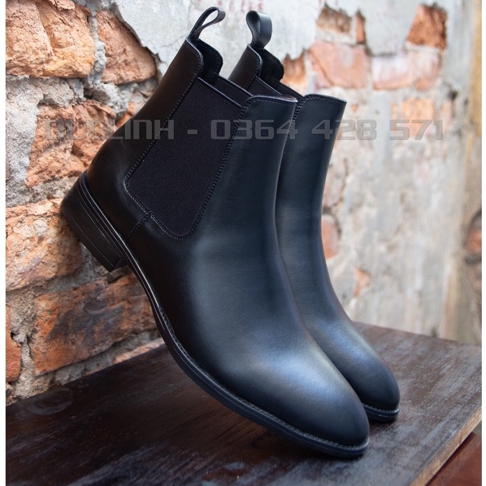 [TẶNG TẤT CAO CẤP] Giày Chelsea Boots Nam Classic màu Đen, phiên bản cổ cao lịch sự, dễ phối đồ màu đen bóng, đen và nâu