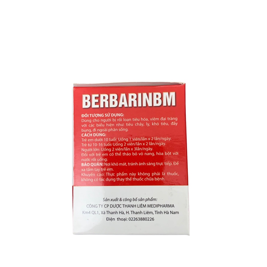 Berbarin BM hộp 10 vỉ * 10 viên nang hõ trợ người rối loạn tiêu hóa, viêm đại tràng, tiêu chảy