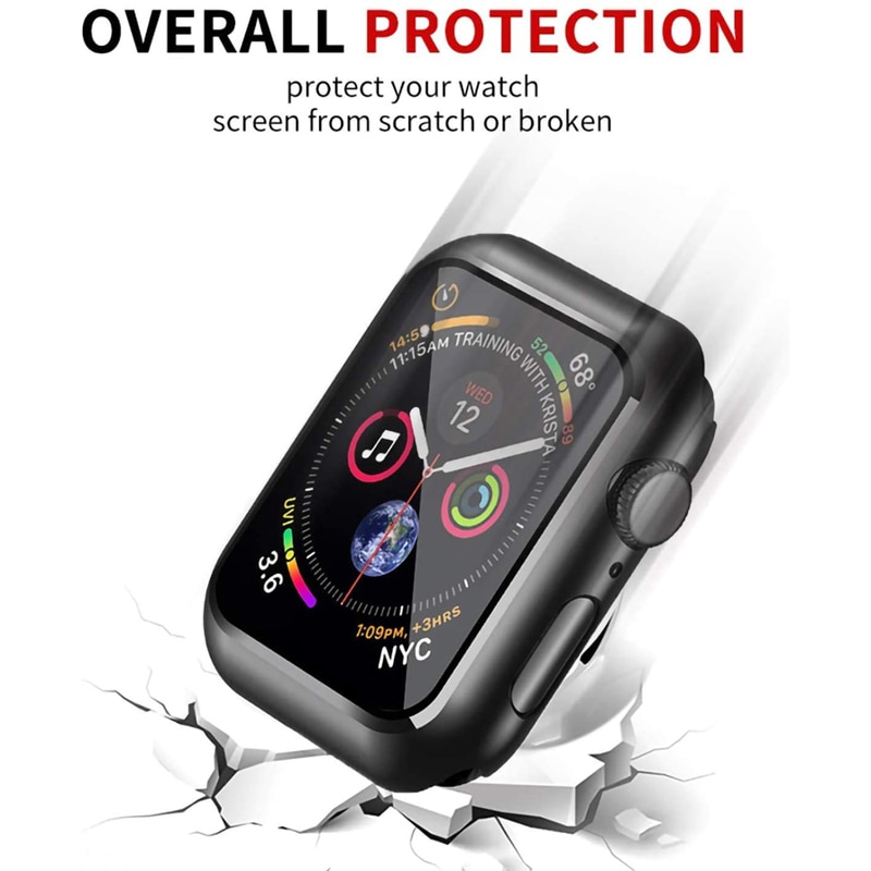 Bộ Ốp Bảo Vệ Và Kính Cường Lực Cho Đồng Hồ Thông Minh Apple Watch 40mm 44mm Series 6 SE 5 4 Case + Tempered Glass Screen Protector Full Cover for iwatch Series 3 2 1 38mm 42mm Apple Watch PC Case With Tempered Glass