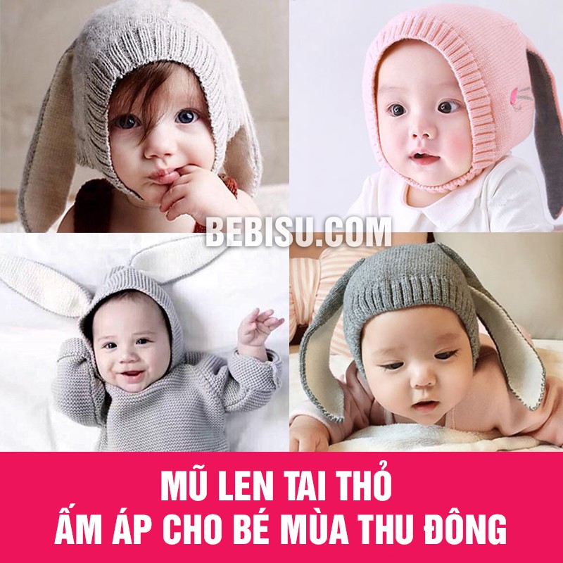 Combo 2 Mũ len tai thỏ siêu cute cho bé trai và bé gái từ 0-2 tuổi