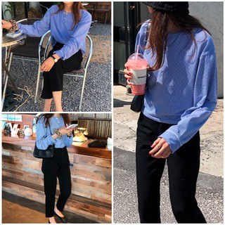 Áo thun nữ dài tay, cổ tròn màu kẻ sọc đơn giản
