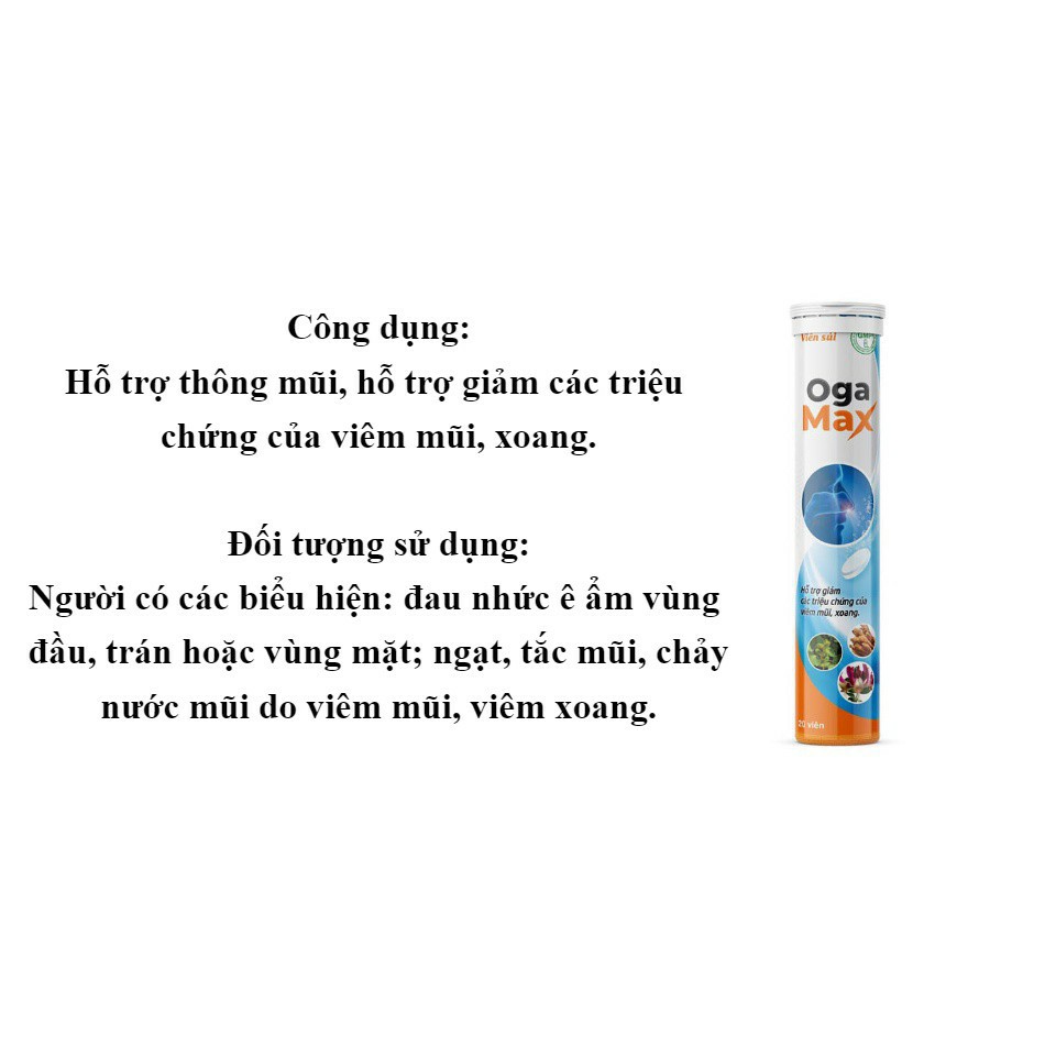 Mua 1 Sủi Tặng Ngay 1 Xịt Xoang Oga Max ✅Viên Sủi OGA MAX - Hỗ Trợ Viêm Mũi Dị Ứng, Viêm Xoang (Tuýp 20 viên) | BigBuy360 - bigbuy360.vn