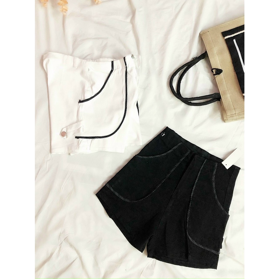 [ DƯỚI 58KG] Quần short kaki lưng siêu cao chạy viền quanh túi NA