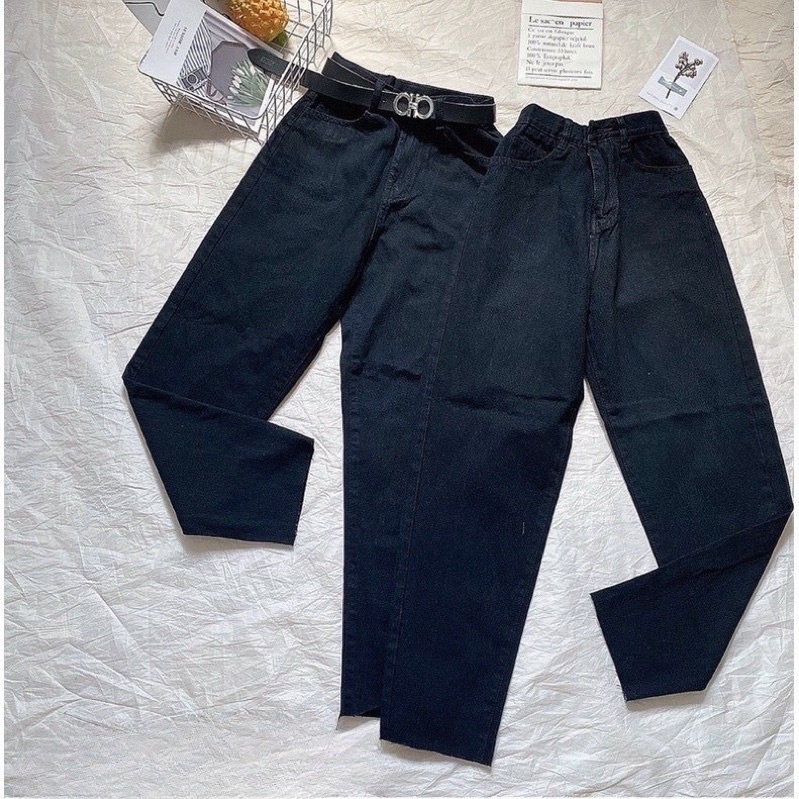 Quần Baggy Jean Nữ Bigsize Lưng Cao Trơn Dễ Phối Đồ Chất Dày Dặn Từ 40kg Đến 80kg