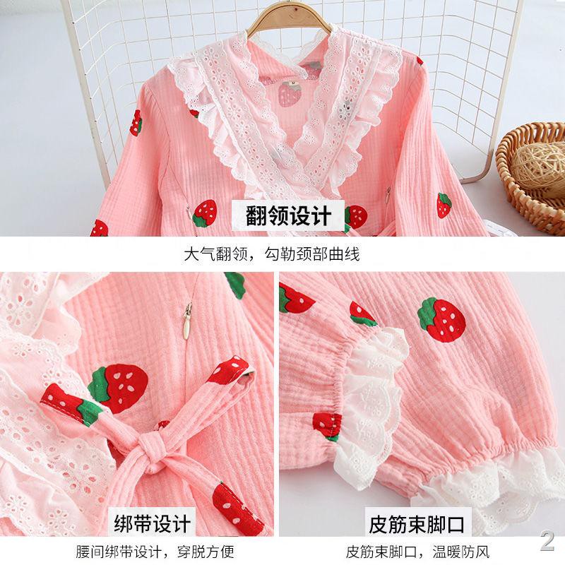 ✖▥☽đồ ngủ dành cho bà bầu, quần áo con bú, băng gạc cotton tinh khiết vào mùa xuân và thu thoáng khí mẹ sau si