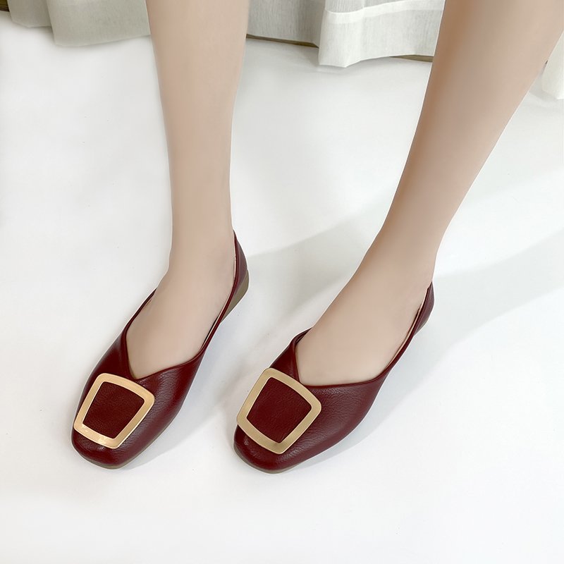 Giày Búp Bê Bệt Màu Đỏ Mũi Vuông Gót Thấp Thời Trang Dành Cho Nữ