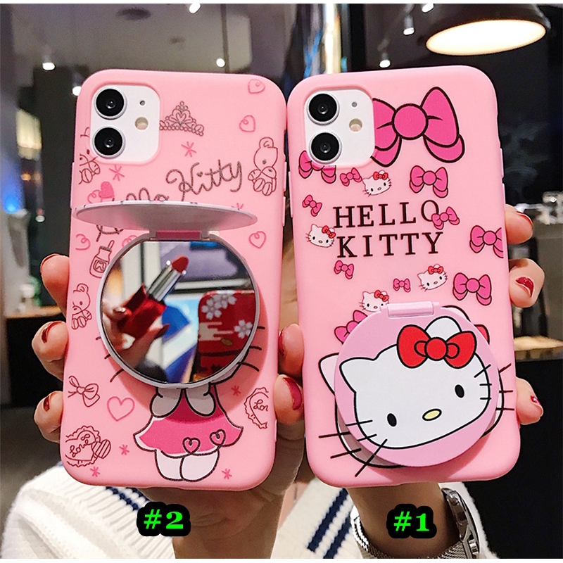 Ốp Điện Thoại Họa Tiết Hello Kitty Dễ Thương Kèm Gương Trang Điểm Cho iPhone 6 6s 7 8 Plus X XS Max XR 11 11 Pro Max