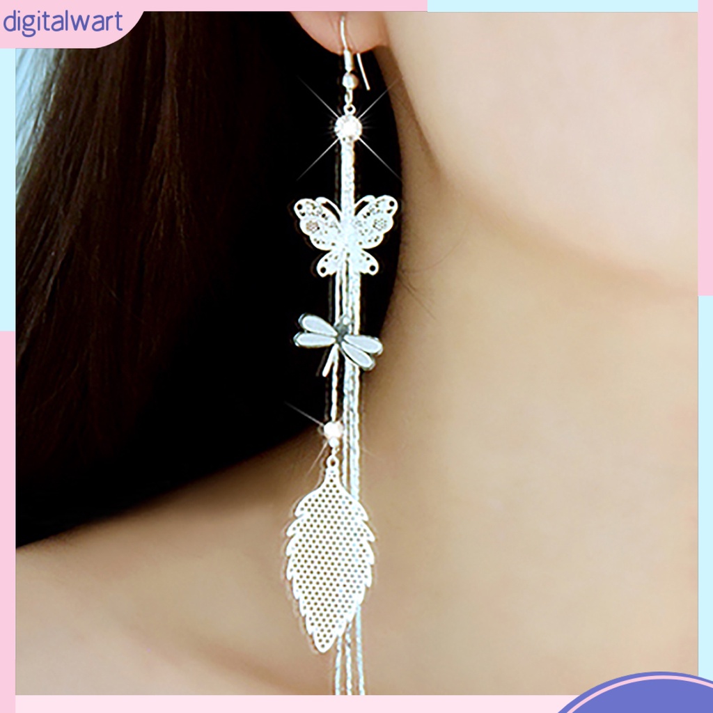 Khuyên tai hợp kim tua rua dáng dài thiết kế hình bướm/chuồn chuồn và lá cho nữ